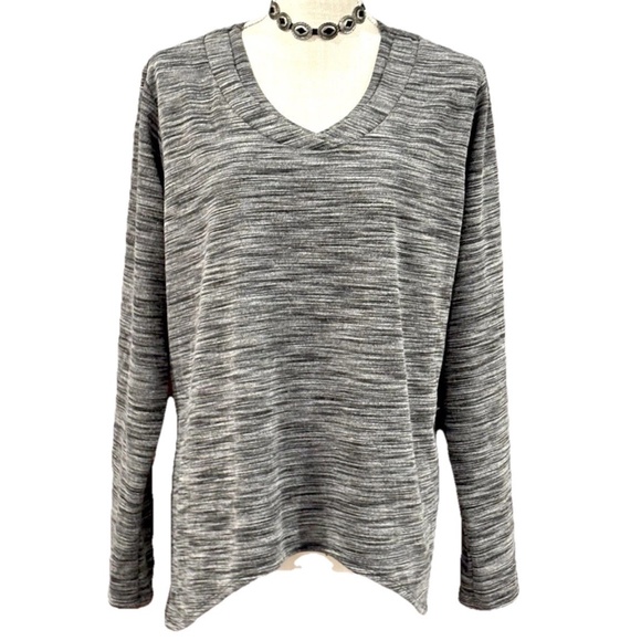 LISA BAYNE V NECK LONG SLEEVE WINTER TUNIC TOP XL SPACE DYE GREY WHITE STRETCH - Picture 1 of 6